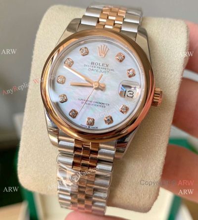 Swiss Faux Rolex Datejust 31mm Half Rose Gold MOP Dial Bracelet